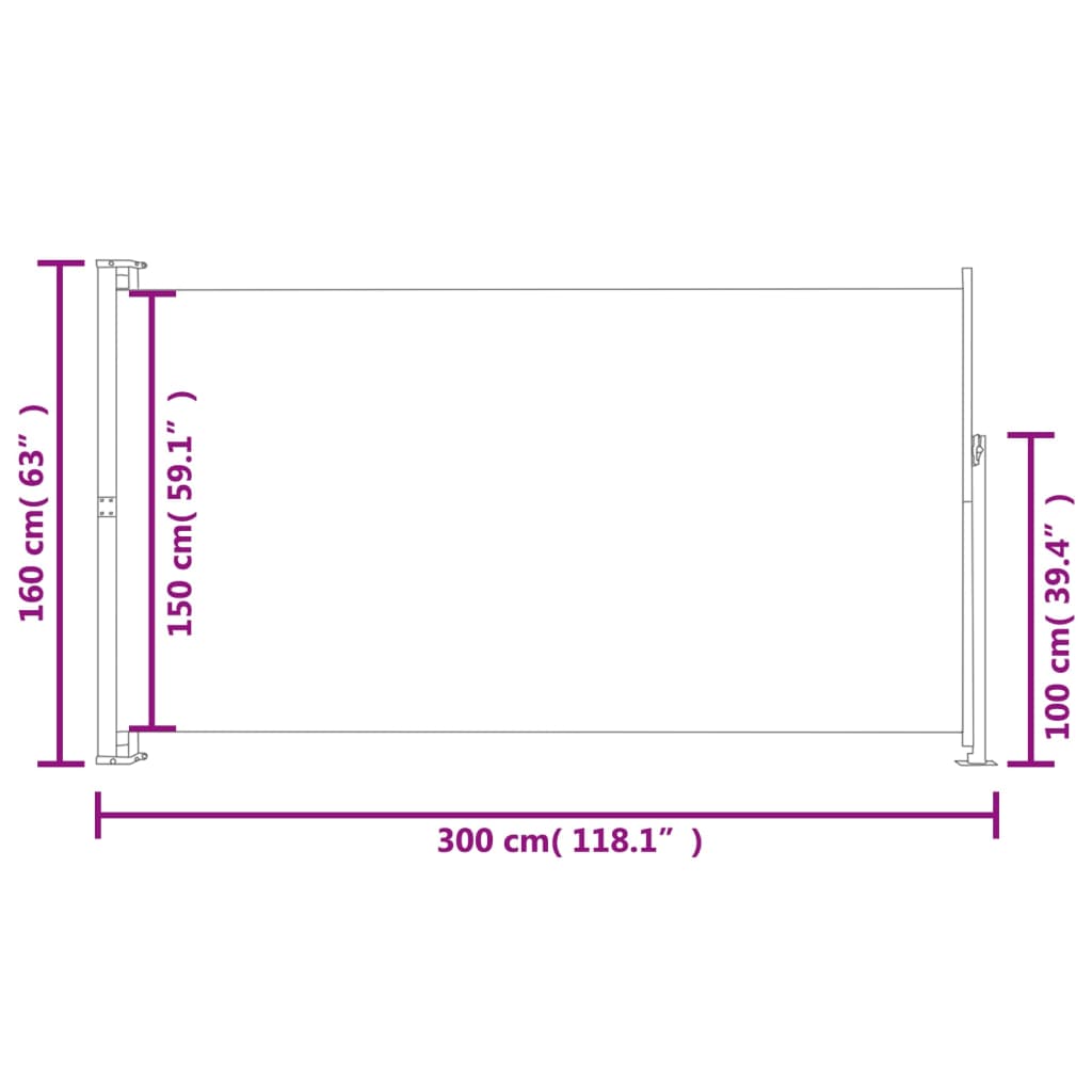 Patio Retractable Side Awning 160 x 300 cm Grey