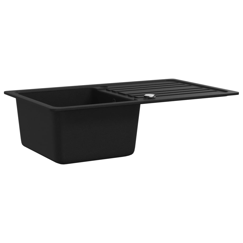 Granite Kitchen Sink Single Basin with Drainer Reversible Black