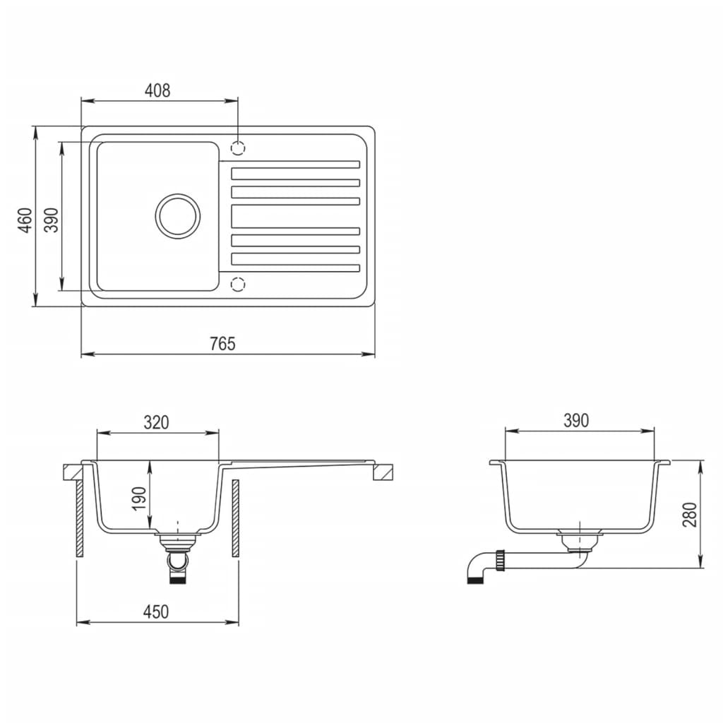 Granite Kitchen Sink Single Basin with Drainer Reversible Cream White