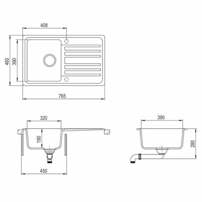 Granite Kitchen Sink Single Basin with Drainer Reversible Cream White