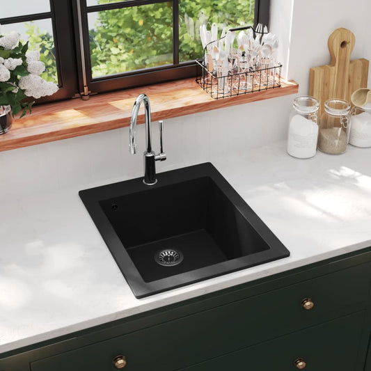 Overmount Kitchen Sink Single Basin Granite Black