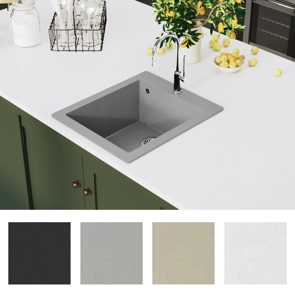 Overmount Kitchen Sink Single Basin Granite Grey