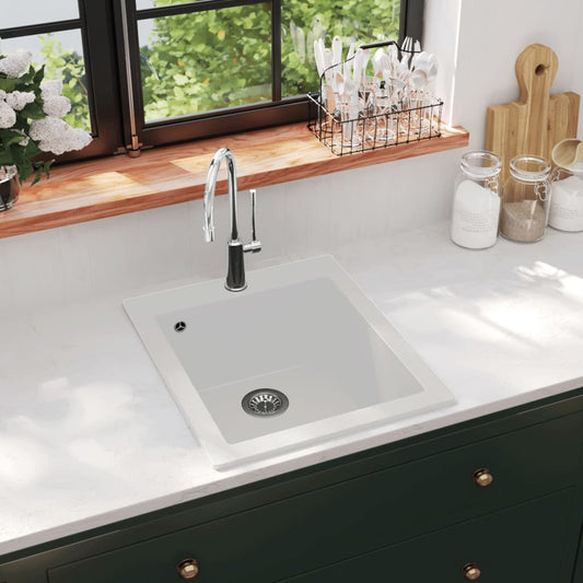 Overmount Kitchen Sink Single Basin Granite Cream White