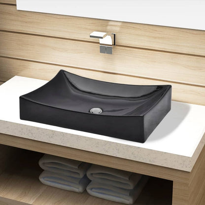 Ceramic Bathroom Sink Basin Black Rectangular