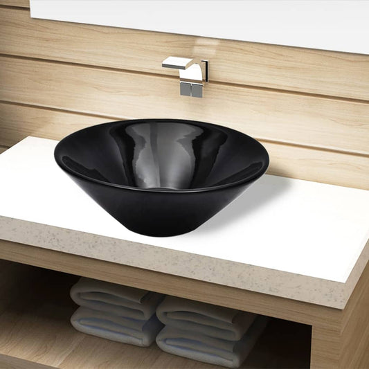 Ceramic Bathroom Sink Basin Black Round