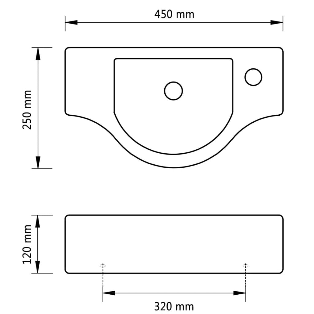 Ceramic Bathroom Sink Basin with Faucet Hole White