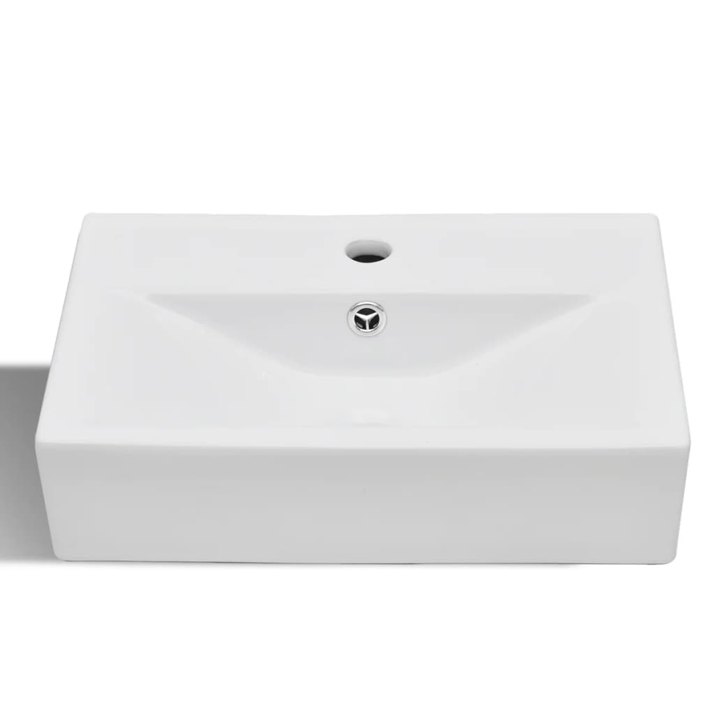 Ceramic Bathroom Sink Basin Faucet/Overflow Hole White Rectangular