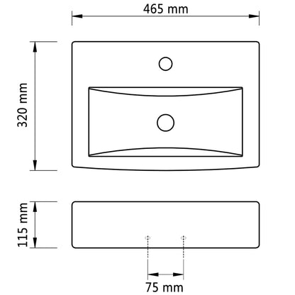 Ceramic Bathroom Sink Basin Faucet/Overflow Hole Black Rectangular