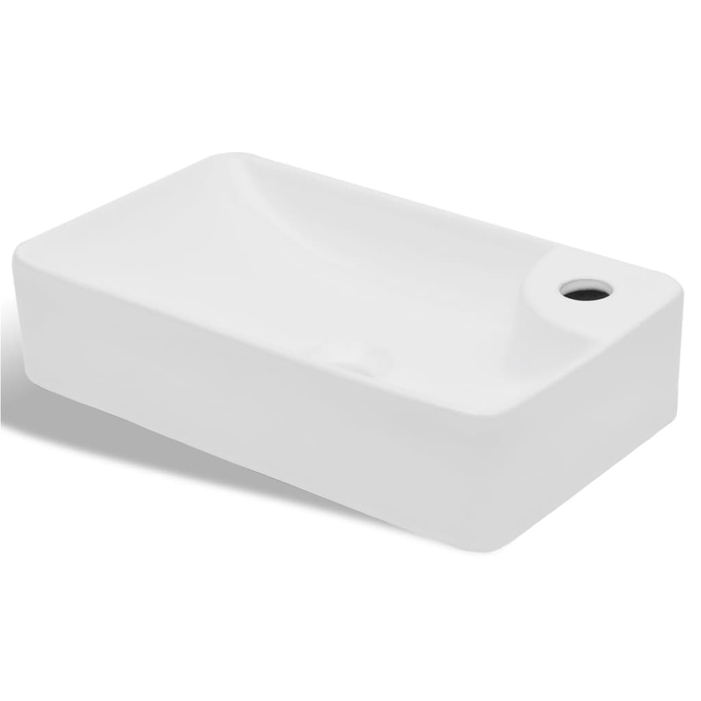 Ceramic Bathroom Sink Basin with Faucet Hole White