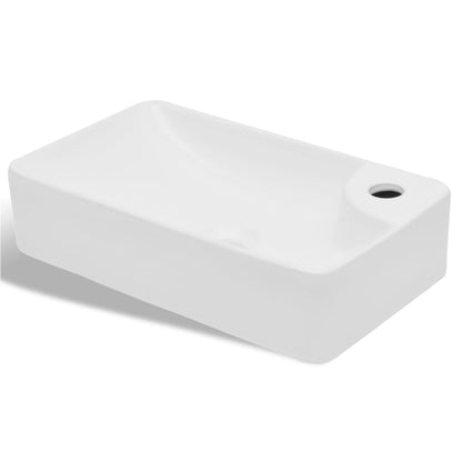 Ceramic Bathroom Sink Basin with Faucet Hole White