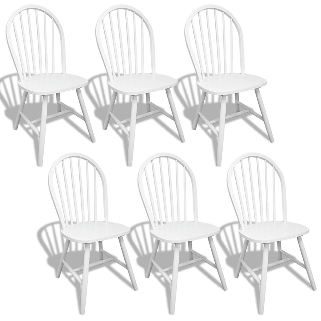 Dining Chairs 6 pcs White Solid Rubber Wood