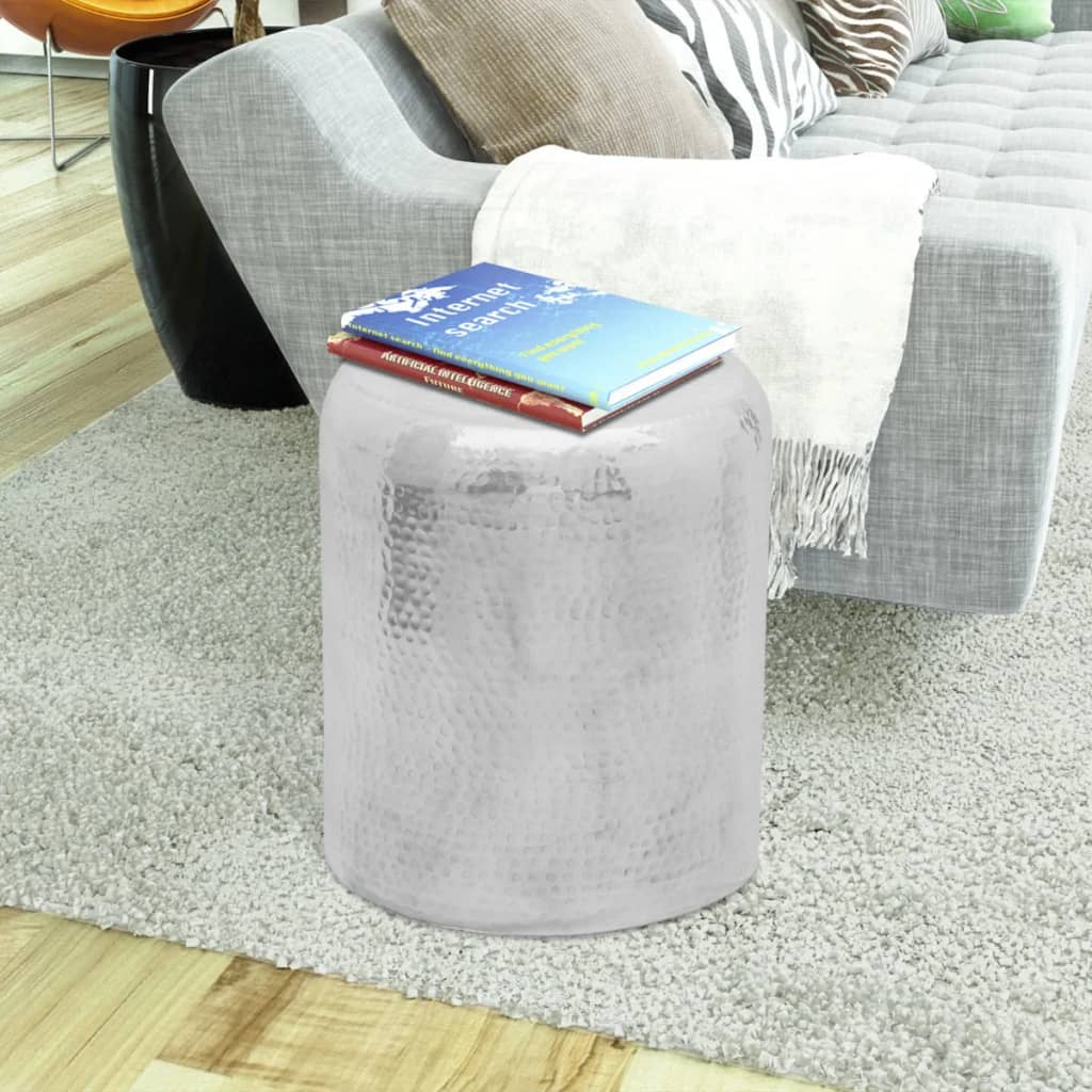 Hammered Aluminium Stool/Side Table Silver