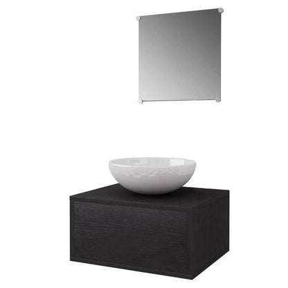 Three Piece Bathroom Furniture and Basin Set Black