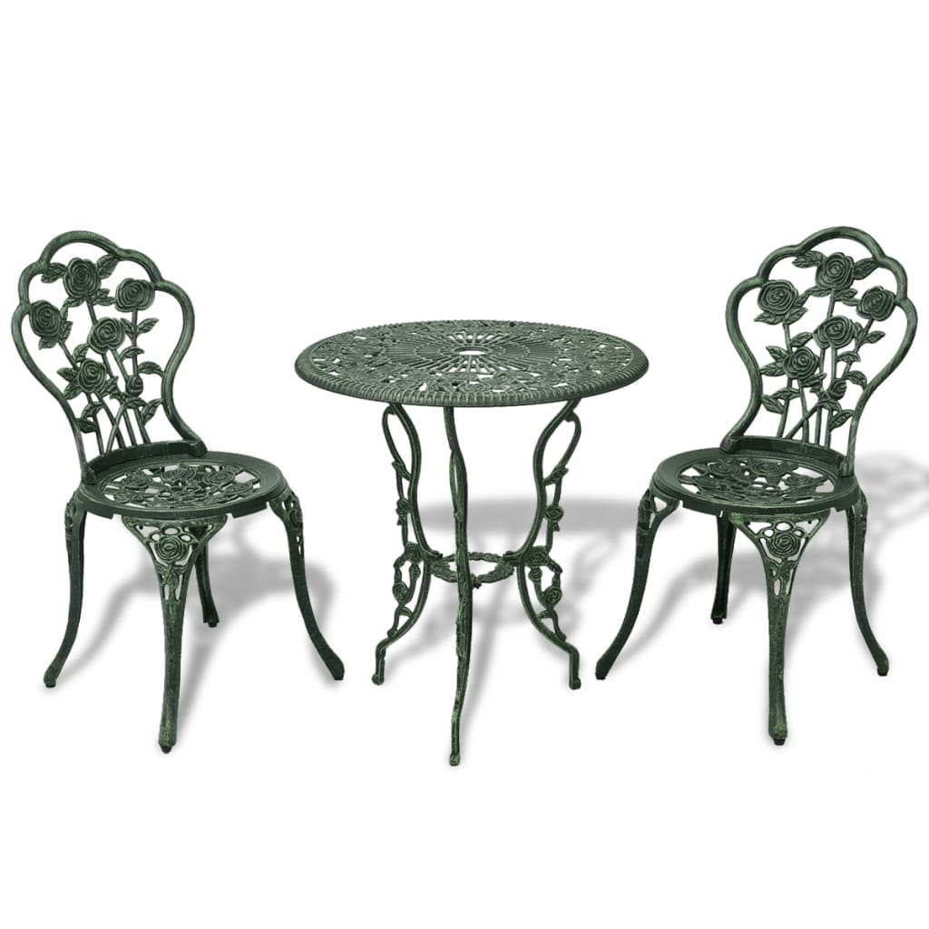 3 Piece Bistro Set Cast Aluminium Green