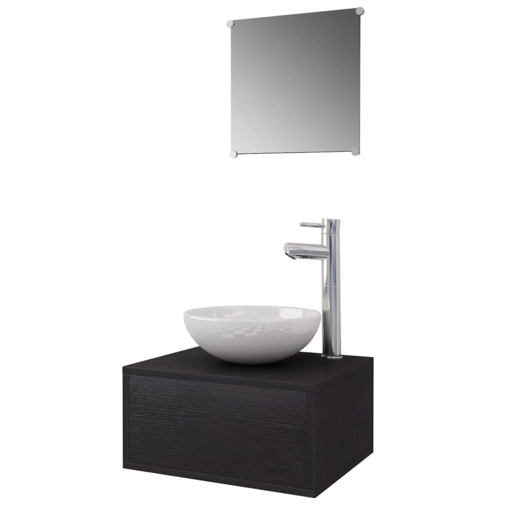 Four Piece Bathroom Furniture Set with Basin with Tap Black