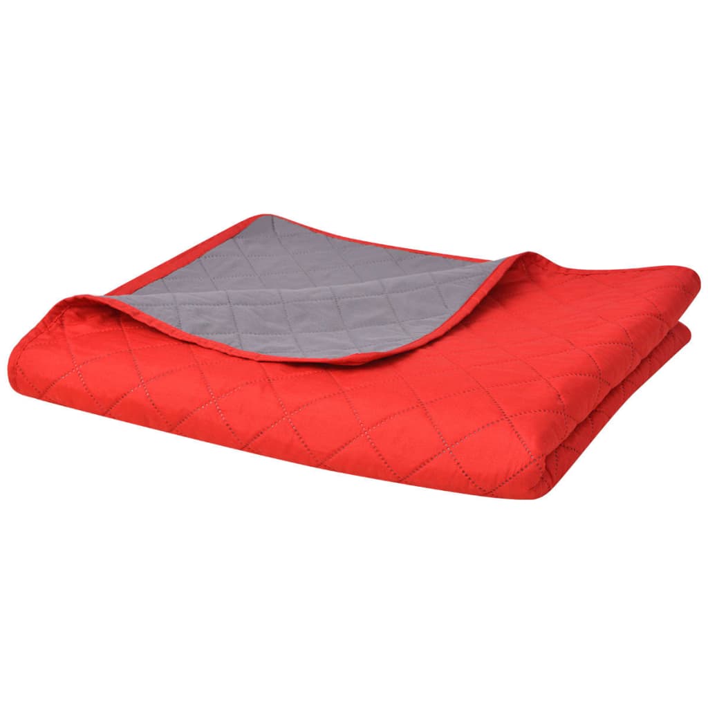 Double-sided Quilted Bedspread Red and Grey 170x210 cm