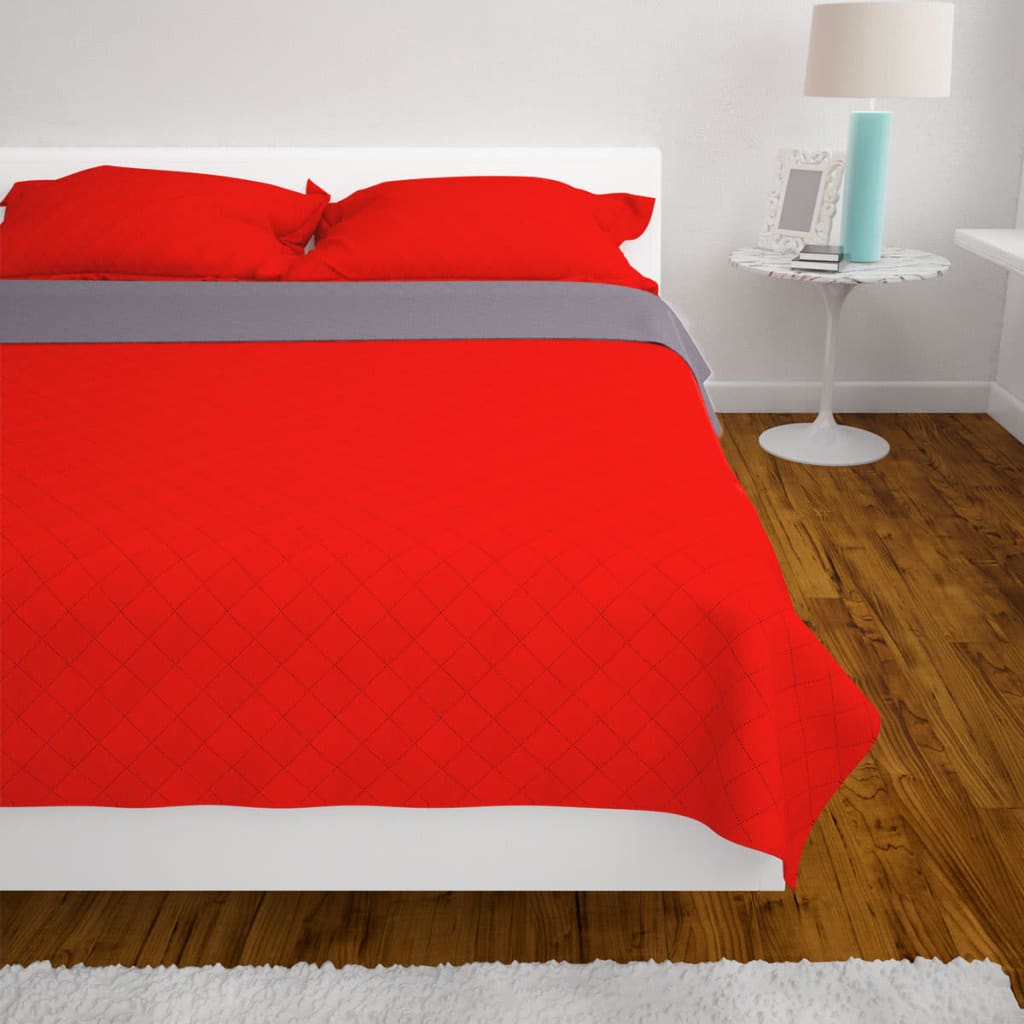 Double-sided Quilted Bedspread Red and Grey 170x210 cm