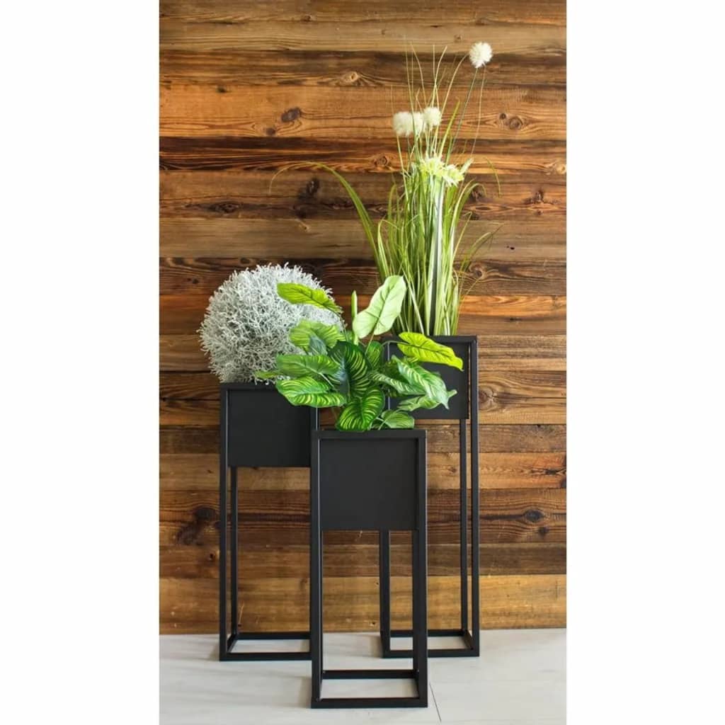 H&S Collection Flower Pot on Stand Metal Black 60 cm