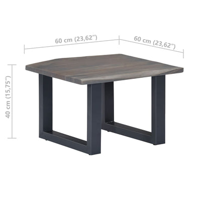 Coffee Table with Live Edges Grey 60x60x40 cm Solid Acacia Wood