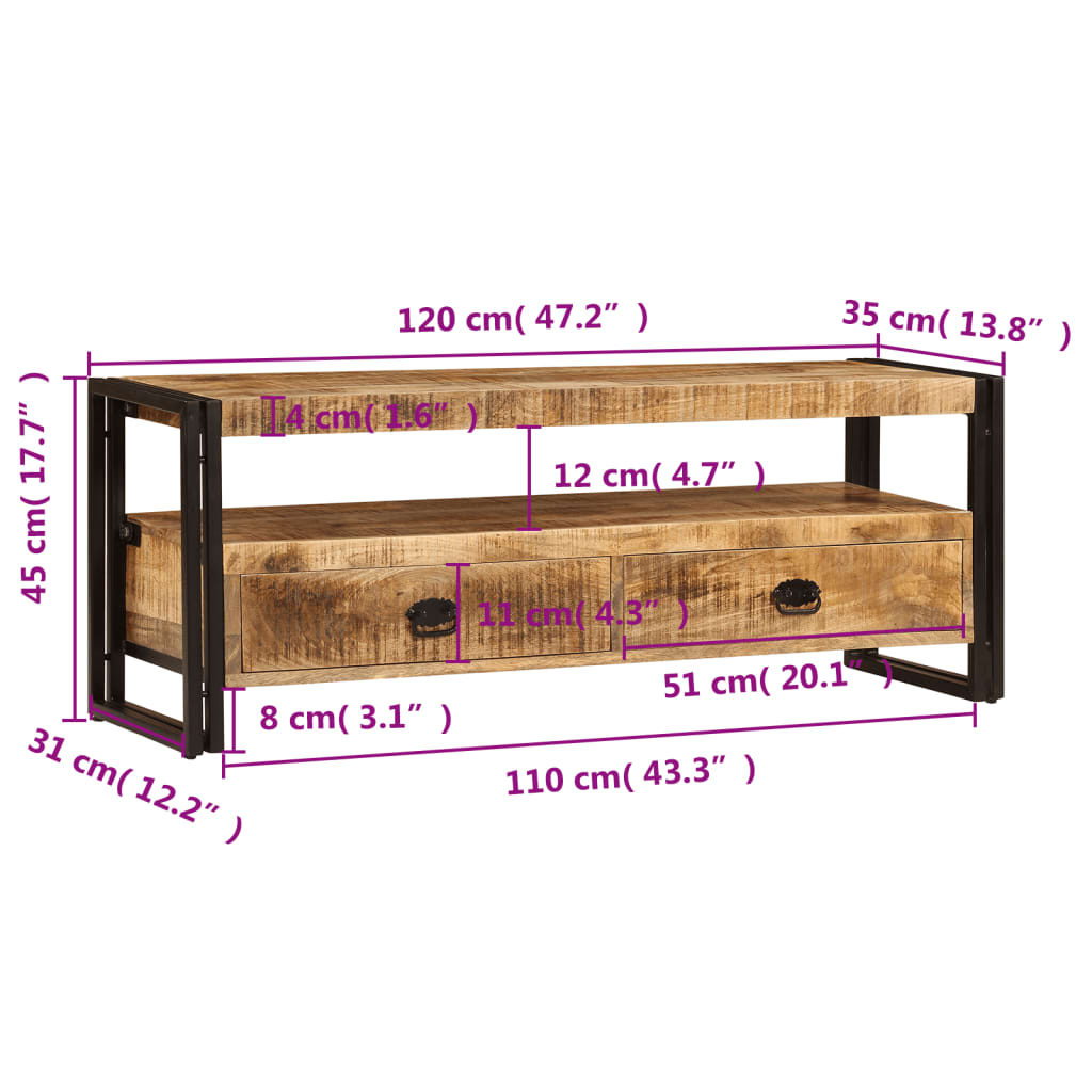 TV Cabinet 120x35x45 cm Solid Mango Wood