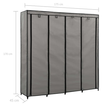 Wardrobe with 4 Compartments Grey 175x45x170 cm