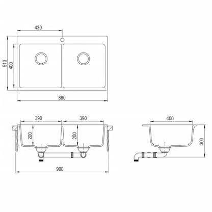 Granite Kitchen Sink Double Basins Beige