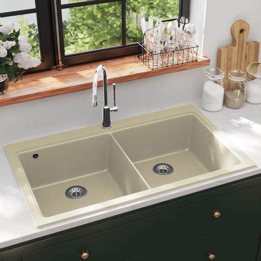 Granite Kitchen Sink Double Basins Beige