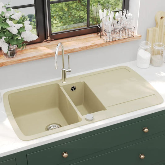 Granite Kitchen Sink Double Basins Beige