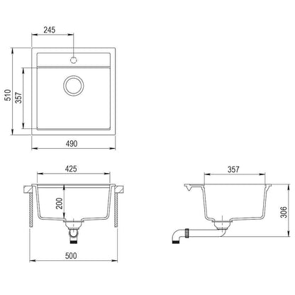 Granite Kitchen Sink Single Basin White