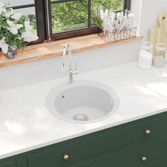 Granite Kitchen Sink Single Basin Round White