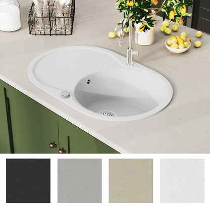 Granite Kitchen Sink Single Basin Oval White