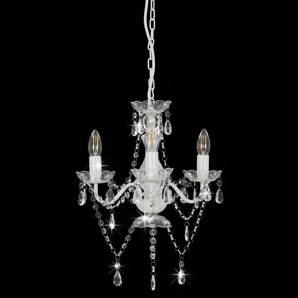 Chandelier with Beads White Round 3 x E14