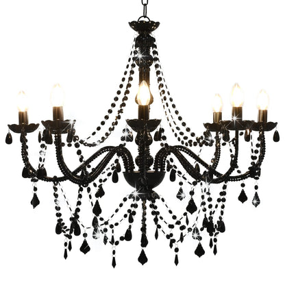 Chandelier with Beads Black 8 x E14 Bulbs