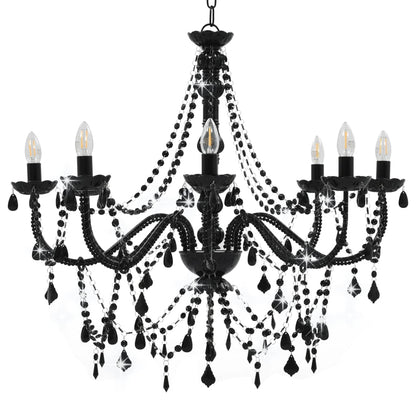 Chandelier with Beads Black 8 x E14 Bulbs