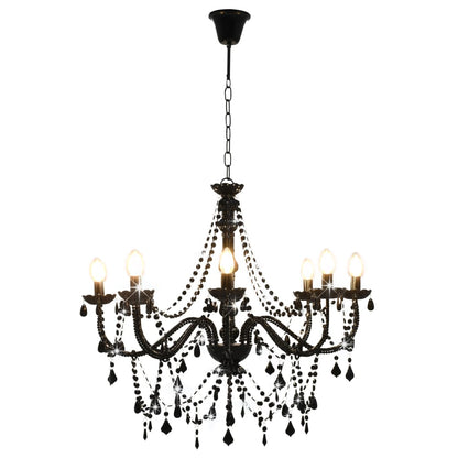 Chandelier with Beads Black 8 x E14 Bulbs