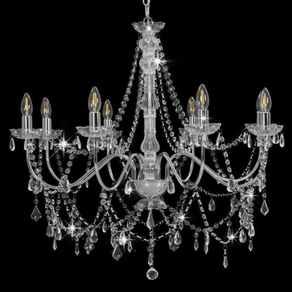 Chandelier with Beads Silver 8 x E14 Bulbs