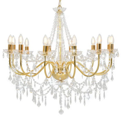 Chandelier with Beads Golden 12 x E14 Bulbs