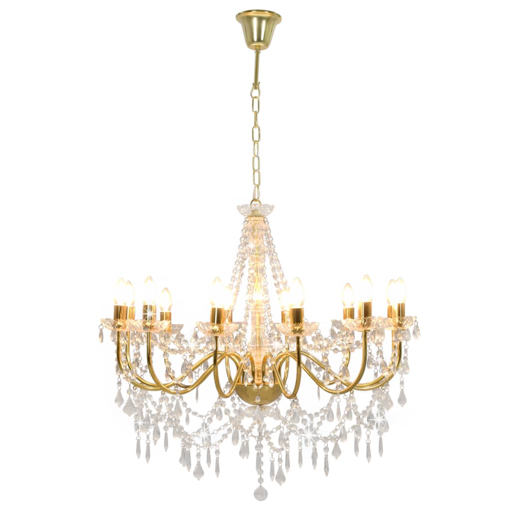 Chandelier with Beads Golden 12 x E14 Bulbs