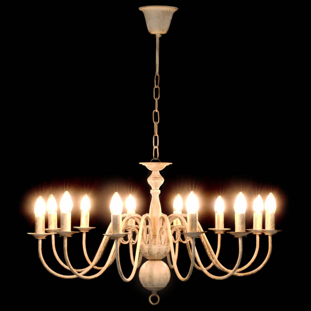 Chandelier Antique White 12 x E14 Bulbs