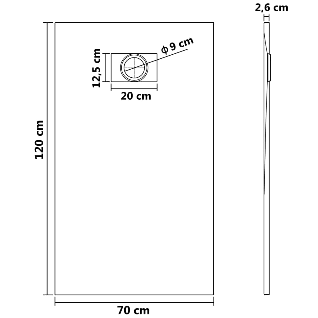 Shower Base Tray SMC Black 120x70 cm