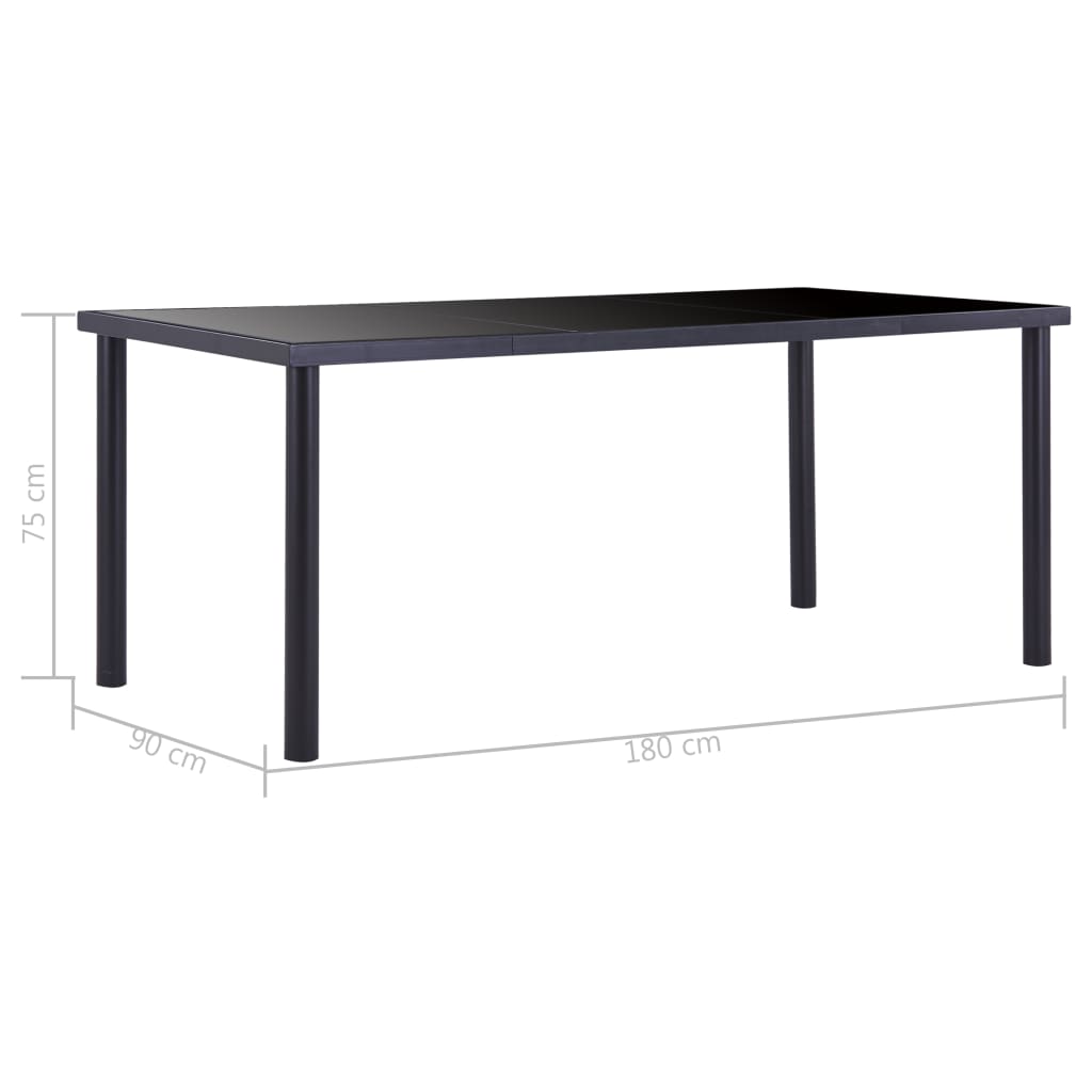 Dining Table Black 180x90x75 cm Tempered Glass