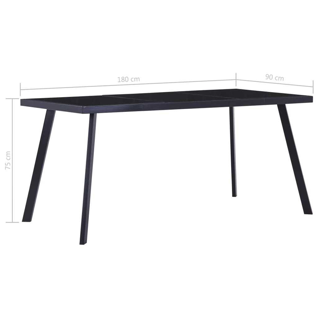 Dining Table Black 180x90x75 cm Tempered Glass