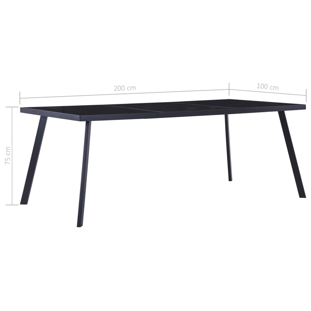 Dining Table Black 200x100x75 cm Tempered Glass