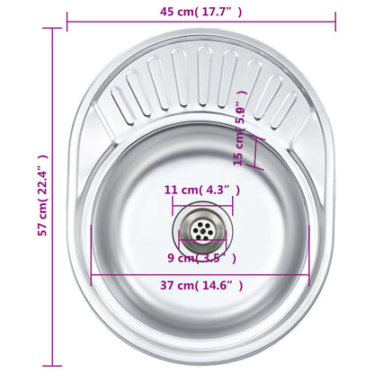 Kitchen Sink with Strainer and Trap Oval Stainless Steel