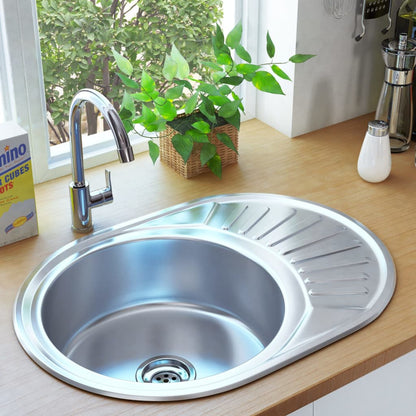 Kitchen Sink with Strainer and Trap Oval Stainless Steel