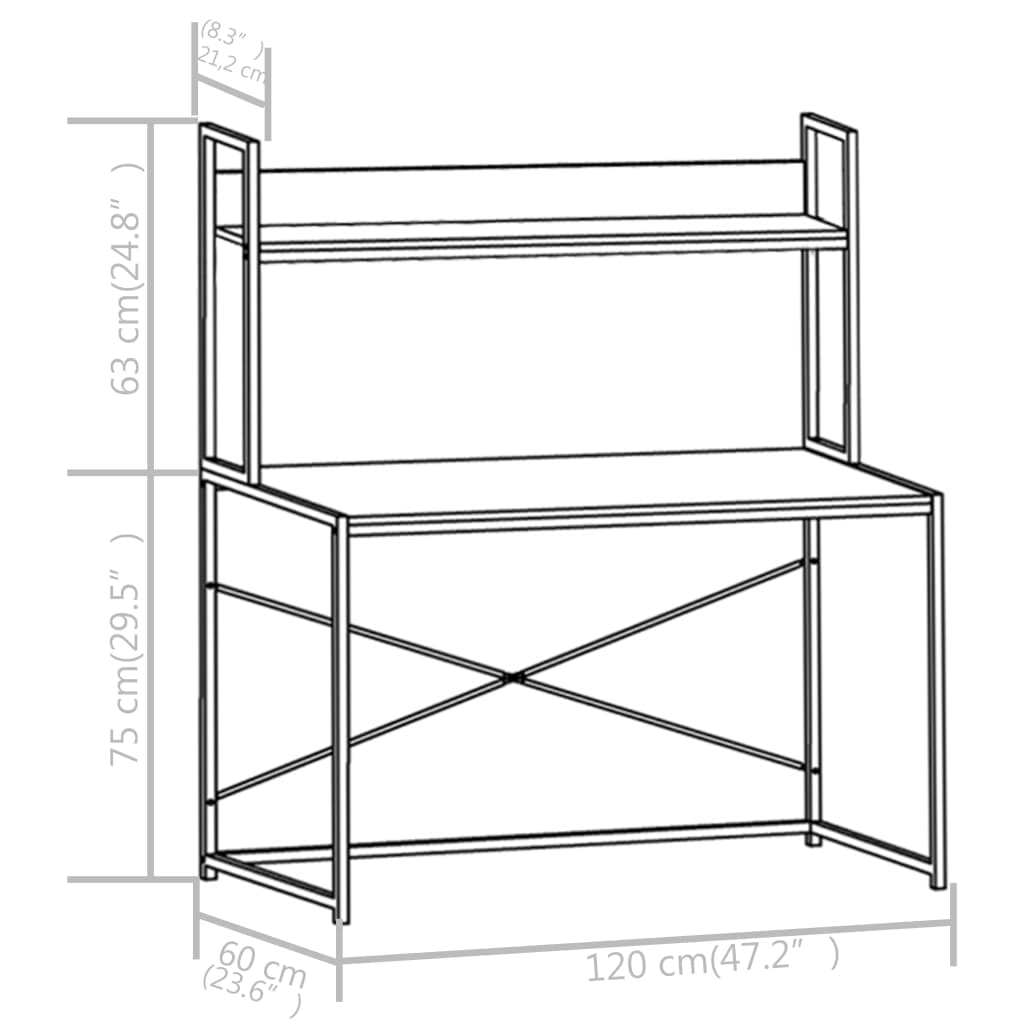 Computer Desk White and Oak 120x60x138 cm