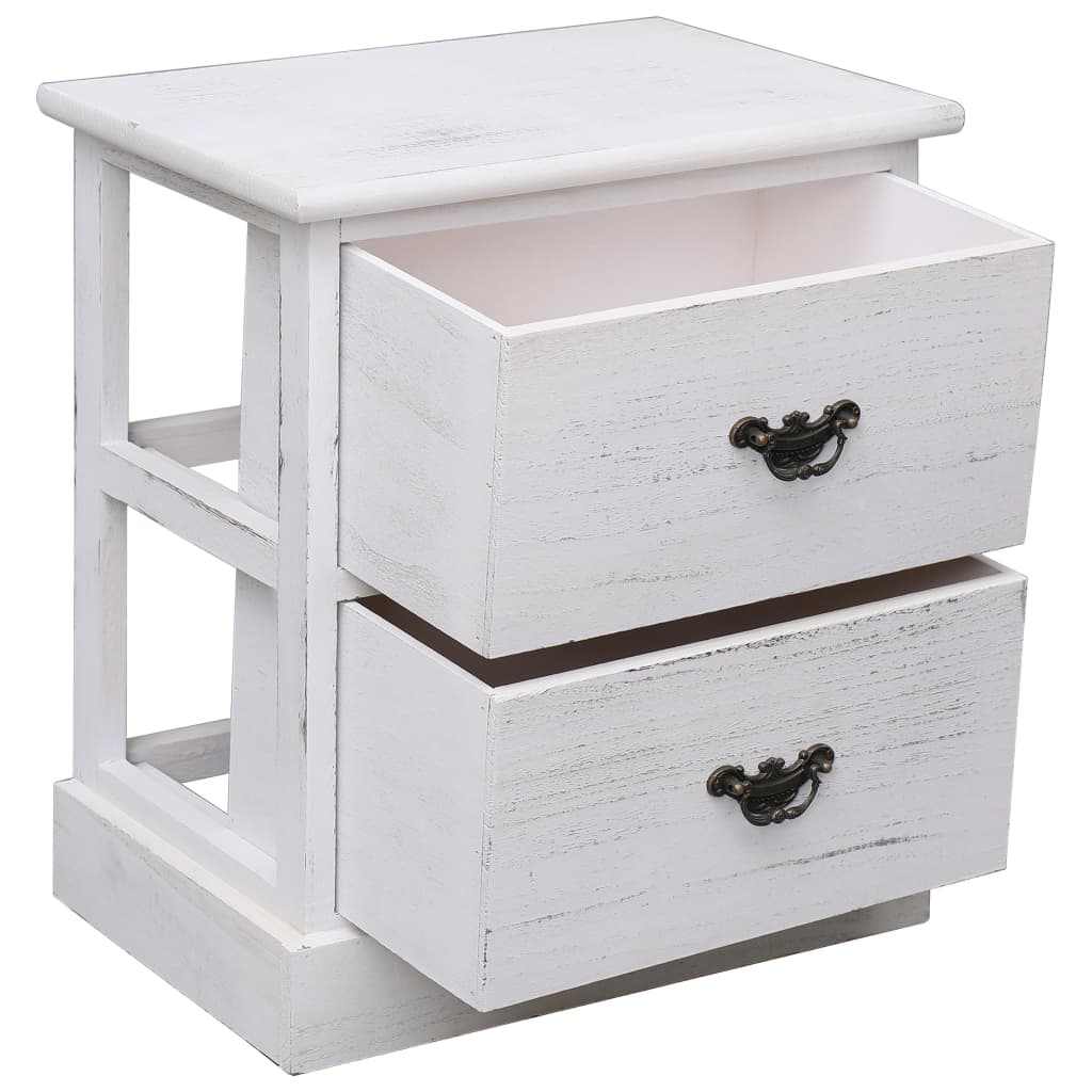 Bedside Cabinet White 38x28x45 cm Paulownia Wood