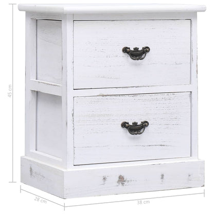 Bedside Cabinet White 38x28x45 cm Paulownia Wood