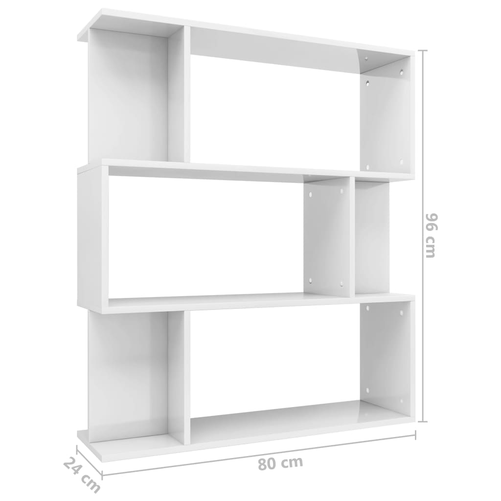 Book Cabinet/Room Divider High Gloss White 80x24x96 cm Engineered Wood