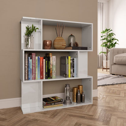 Book Cabinet/Room Divider High Gloss White 80x24x96 cm Engineered Wood